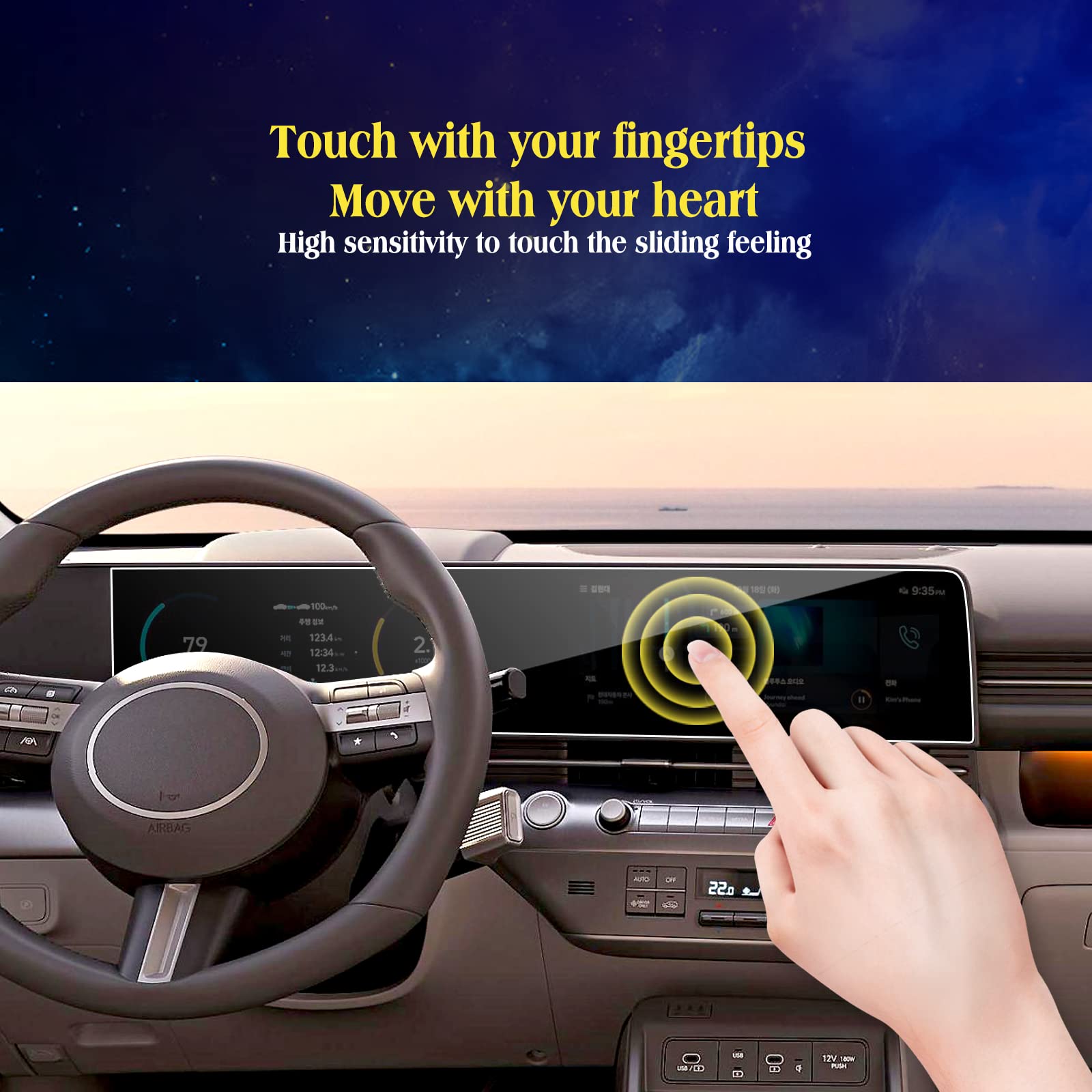 Eueky 2Pcs 2024 Kona Screen Protector Design For Hyundai Kona 2024 Dual 12.3 Inch Touch Screen Kona Screen Protective Film Kona